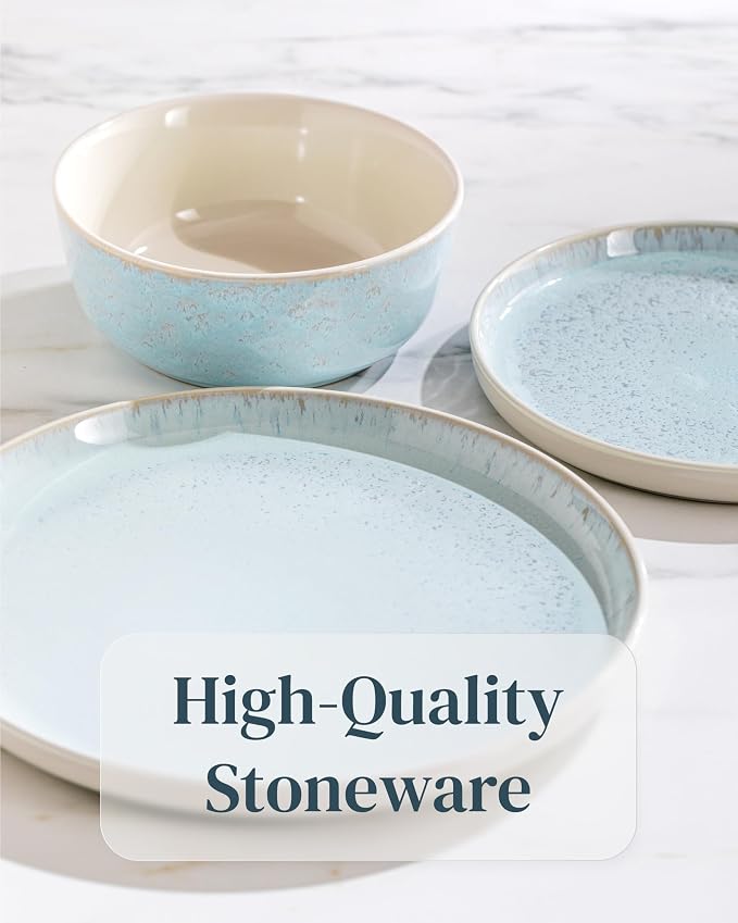 PURE LIVING INTERIOR DESIGN Stoneware Coffee Mugs Set of 2, Modern Beige-Blue, 14.5 Oz, Ceramic, Dishwasher & Microwave Safe