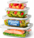 Non-Toxic Glass Food Containers with Lids, 4-Pack, Multi-Size, Gray | Plastic & BPA free. Glass body, glass lid & platinum silicone seal. Airtight & leakproof. Freezer & microwave safe.
