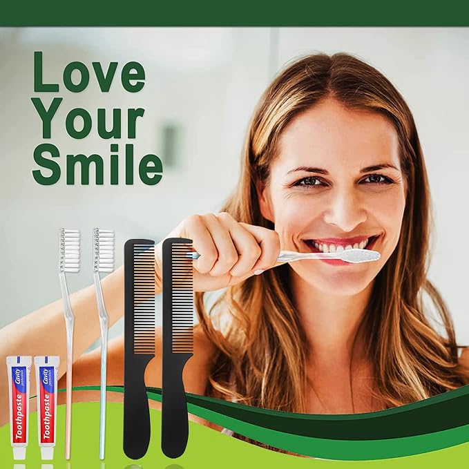 50 Pack Disposable Toothbrushes with Toothpaste and Comb for Homeless Individually Wrapped,10g Travel Toothpaste,7inch Black Hair Comb, Toothbrush for Hotel,AirBnb,Shelter,Charity