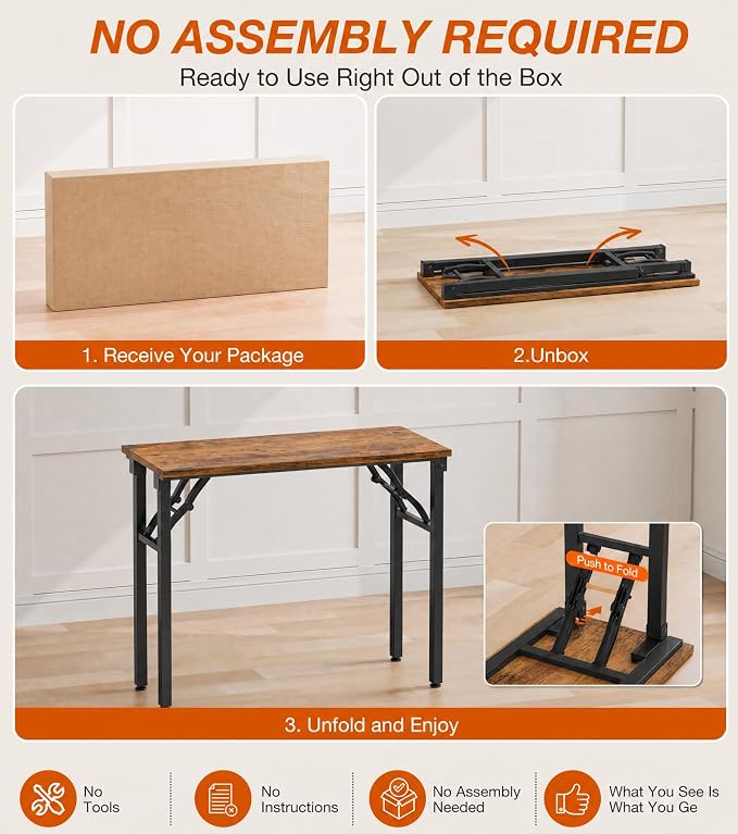 XBurmo Folding Desk Foldable Table, No Assembly 35.8" Foldable Desk Space-Saving Workstation for Small Space, Computer Table, Flat Storage for Home Office, Bedroom, Dorm, Study Room, Rustic Brown