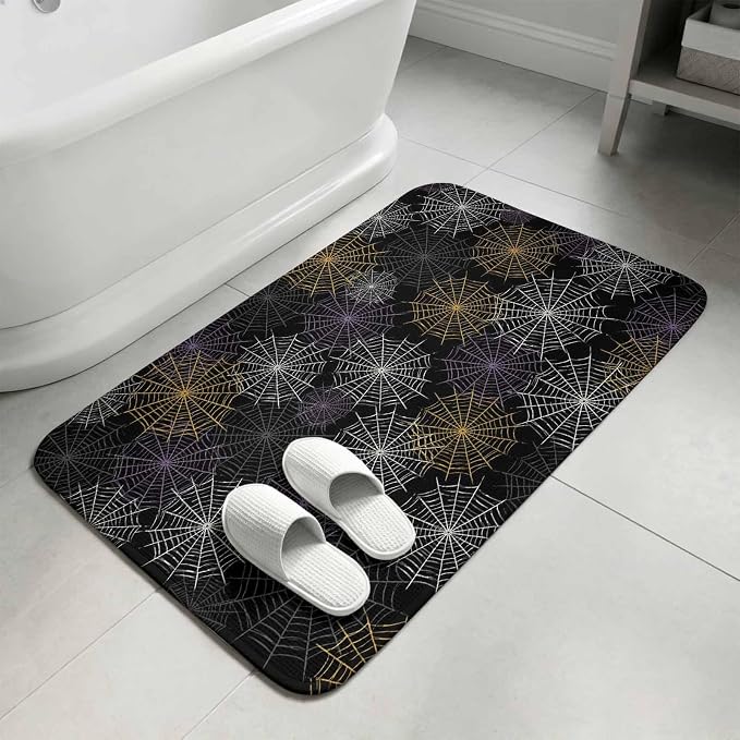 Black Halloween Washable Area Rugs for Living Room Bedroom, Large Non Slip Indoor Floor Carpet Absorbent Low Pile Purple White Yellow Net Classic Black Door Mat Rugs for Bathroom Entryway 47.2"x63"