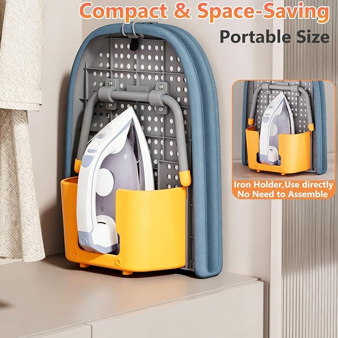 Small Ironing Board with Iron Holder, Tabletop Ironing Board with Iron Rest Pad, Compact Foldable Iron Board for Travel Home with Protective Press Cloth Sapce Saving (Grey)