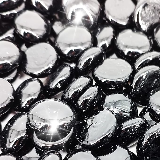 10 lbs Fire Pit Glass Beads,3/4 Inch Onyx Black Fire Glass Rocks | Reflective,For Natural or Propane Fire Pit, Landscaping Rocks Stones,for vases&crafts,Tempered,Glass Pebbles