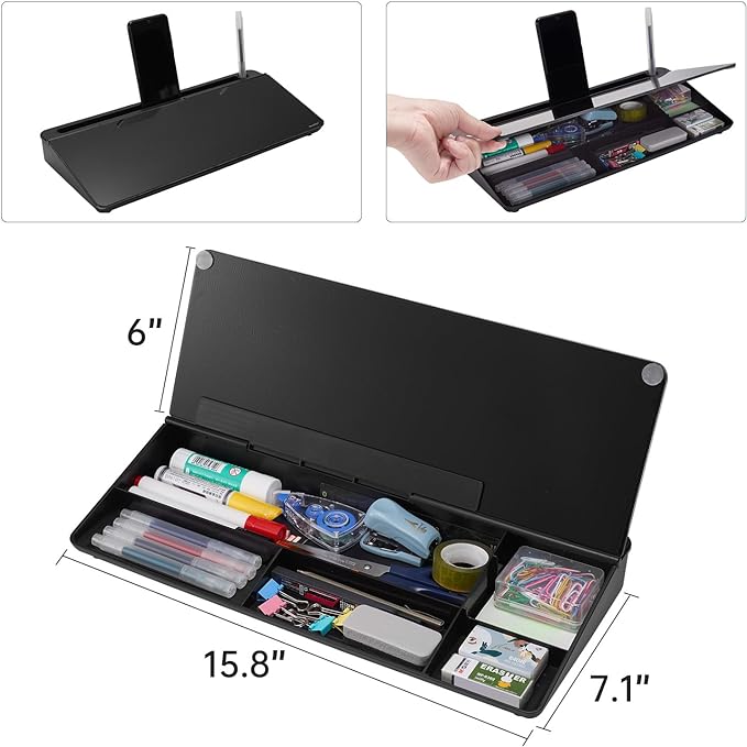 TSJ OFFICE Desktop Whiteboard Dry-Erase-Board - Computer Keyboard Stand White Board Surface Pad with Drawer, Desk Organizers with Accessories for Office, Home, School Supplies - Complete Black