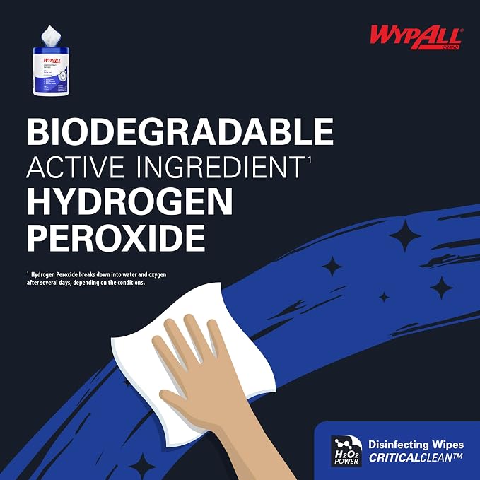WypAll® Brand Disinfecting Wipes (54481), Hydrogen Peroxide Disinfectant Cleaner for Commercial, Industrial & Healthcare, 5.75"x7" Wipes, Fresh Scent (3 Canisters of 185 Sheets)