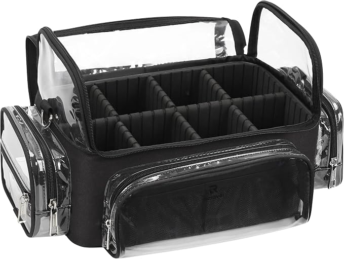 TANTO Makeup Brush Case, Clear Extra Large Cosmetic Organizer Holder Professional Makeup Artist Train Case with Adjustable Dividers&Strap Portable Makeup Brush Holder (02A-Black（XX Large）)