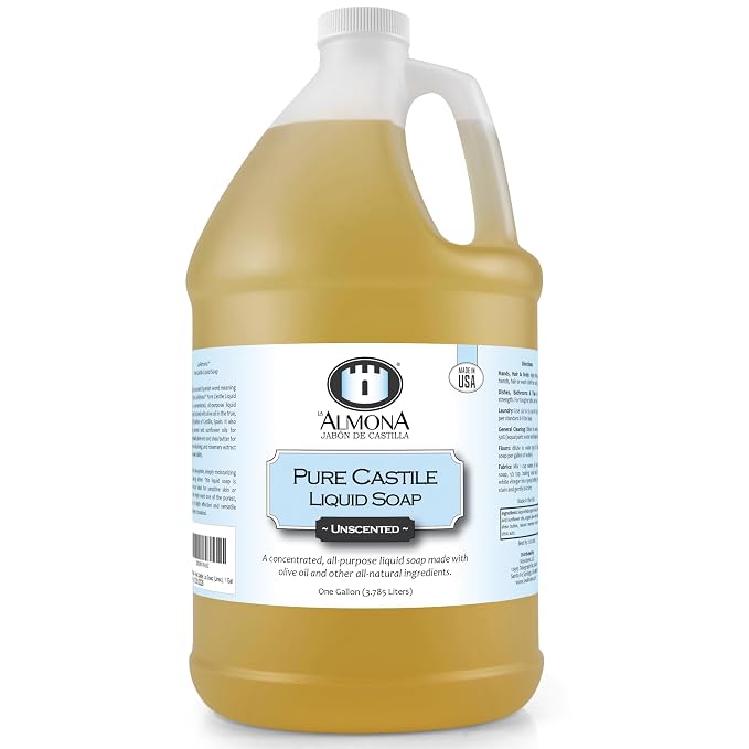 La Almona - Pure Castile Liquid Soap, UNSCENTED, 1 Gallon - Multipurpose: Hands, Face, Body, Laundry, Dishes & More - For Sensitive Skin, All-Natural Ingredients, Fragrance Free