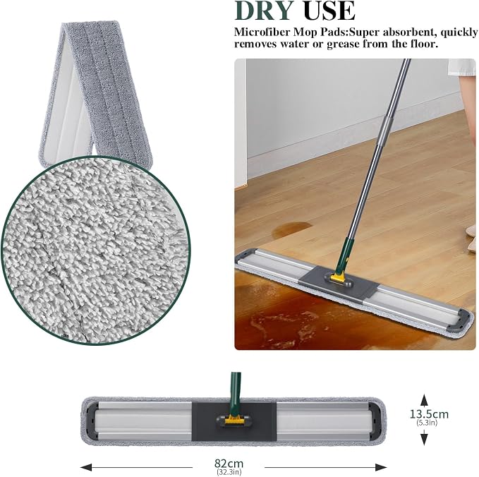 Masthome 36" Commercial Dust Mop, 60" Telescopic Handle Heavy Duty Floor Mop, Wet Dry Industrial Mop with 3 Reusable Pads for Hardwood Marble Laminate Tile, Home Gym Office Use