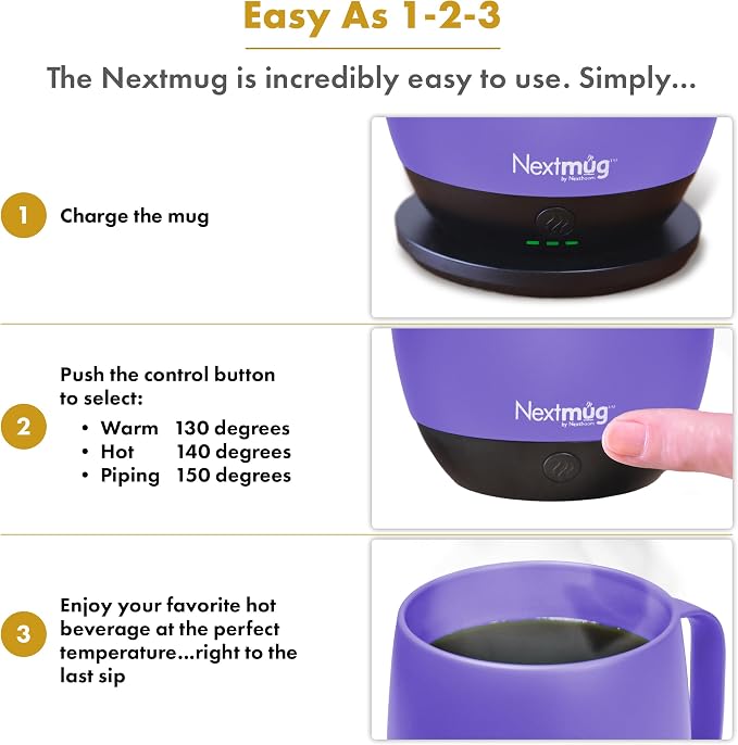 Nextmug - Temperature-Controlled, Self-Heating Coffee Mug (Violet - 14 oz.)