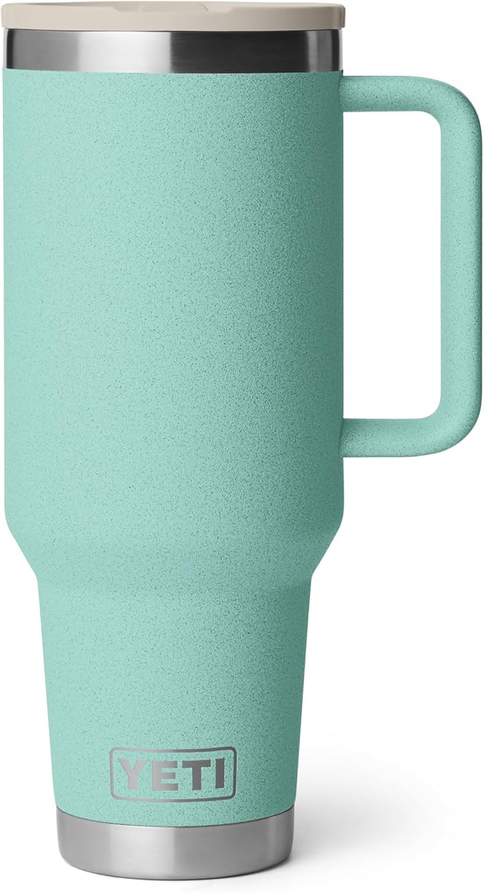 YETI Rambler 40 oz Travel Mug with Flip Straw Lid – Stainless Steel, Vacuum Insulated, Leakproof, Cup Holder Friendly, Sea Stone
