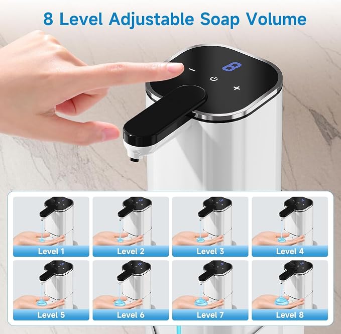 Automatic Liquid Soap Dispenser Touchless, Hands Free for Bathroom Kitchen | 90 Days Standby,520ml Large Capacity,8 Adjustable Levels,Type-C Supports Fast Charging,Hang On The Wall With A Bracket