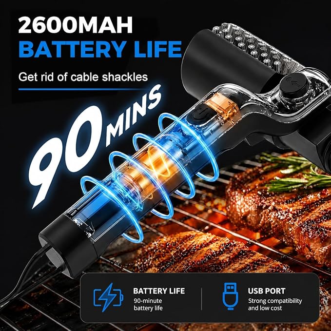 Electric Grill Cleaner, Rechargeable Cordless Grill Brush with 24kg High Torque, 3-Speed Cleaning, Adjustable Head & USB-C Charging for Outdoor BBQ, Camping, Patio Cooking and Grill Grates
