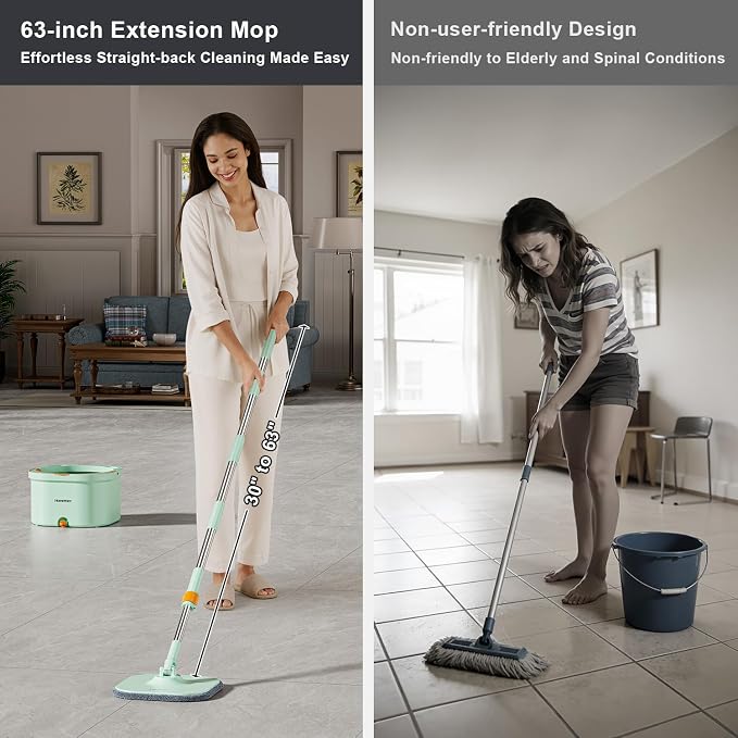 HoMettler Mop and Bucket Set | Spin Mop with Dual-Tank Clean/Dirty Water Separation | 6 Microfiber Pads for Deep-Cleaning Floors | Versatile Mops Triangular Head for Walls