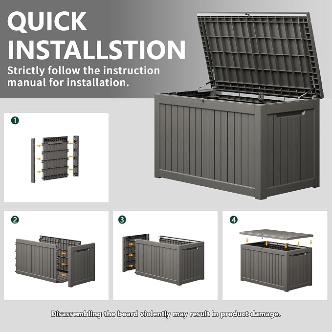 280 Gallon Outdoor Storage Box, Resin Deck Boxes Indoor and outdoor, Waterproof Storage Box Lockable Lid for Garden Tools, Package Delivery, Patio Cushions, Grey