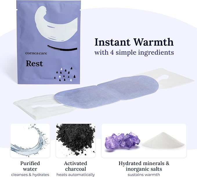 CorneaCare Rest: Self Heating Warm Compress for Dry Eyes | Heated Eye Mask for Fast Relief | Steam Mask for Stye Treatment | No Microwave or Washcloth Needed | Travel Ready Warm Compress | 90 Count