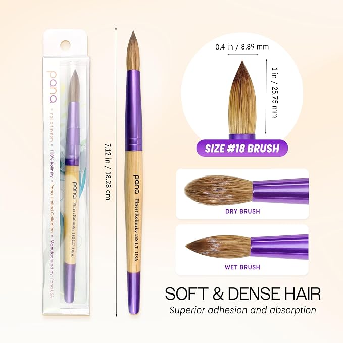 Pana USA Acrylic Nail Brush100% Pure Kolinsky Hair New LIMITED EDITION BEIGE PURPLE Wood Handle with Purple Ferrule Round Shaped Style (Size # 18)