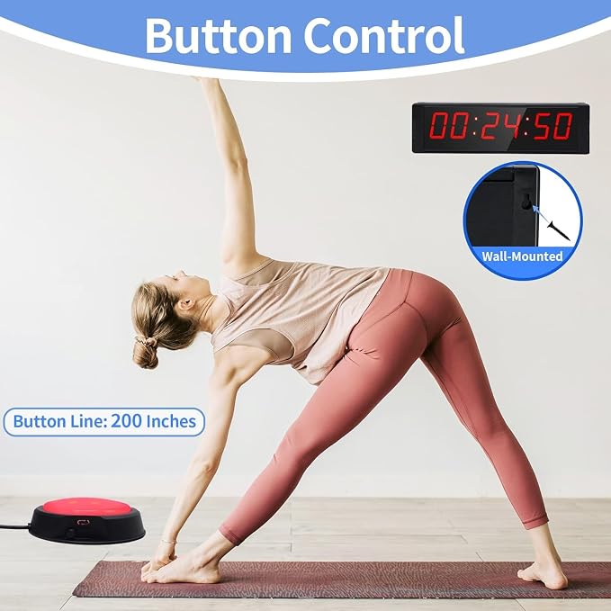 Large Stopwatch with Start/Stop Button, LED Digital Timer with Remote, Countdown Clock with Buzzer, Gym Clock for Home Gym, Interval Timer for Workout, Rechargeable (with Stand)