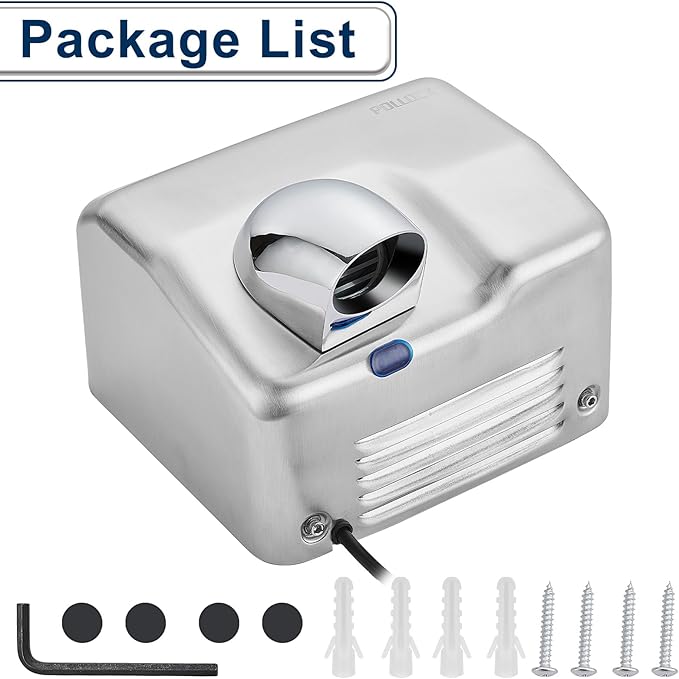 Commercial Hand Dryer Wall Mounted,Stainless Steel Electric Hand Dryer for Bathroom,1600 W Automatic High Speed Warm Wind Hand Blower,110V Plug in,8-10s Second Dry,for Industry Business Restrooms