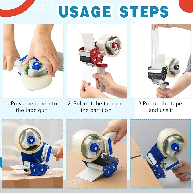 WILLBOND 12 Pack 3 Inch Wide Tape Gun Lightweight Packing Heavy Duty Tape Dispenser Gun for Moving Shipping Box Carton Seal Packing Shipping Dispenser (Red,Blue,Black)