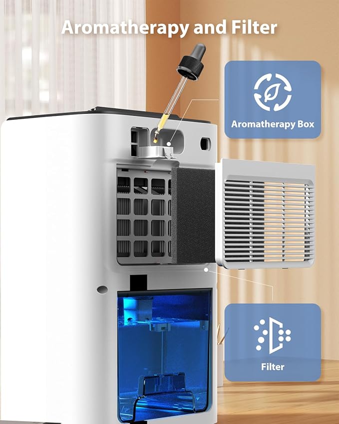 UBBO 95oz Dehumidifiers for Home, 1000 Sq.Ft Dehumidifier with Drain Hose - Auto Shut Off, Timer, Sleep Mode & Drain Hose - 7 Color Light for Bedroom, Bathroom, RV White