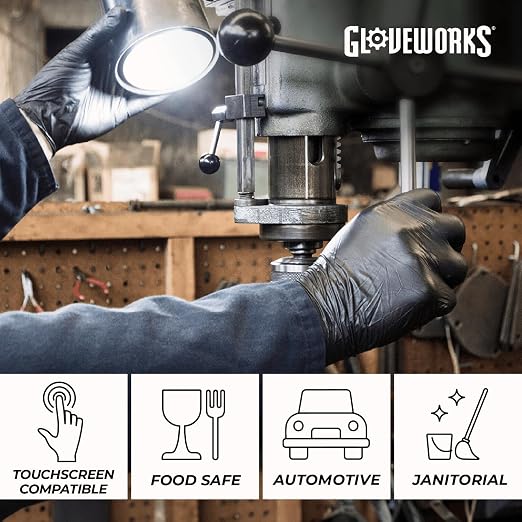 GLOVEWORKS Black Nitrile Gloves for Cooking, Food Prep, Disposable, 5 Mil, For Professional Cleaning, Large, Case of 1000