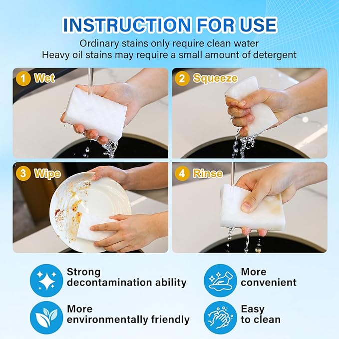 Magic Sponges Cleaning Eraser,180 Pack 2X Density Stronger Melamine Sponge Foam Pads, Multi-Functional Household Cleaner Dish Sponge, Cleaning Supplies for Kitchen, Bathroom, Floor, Sink,Wall Cleaner