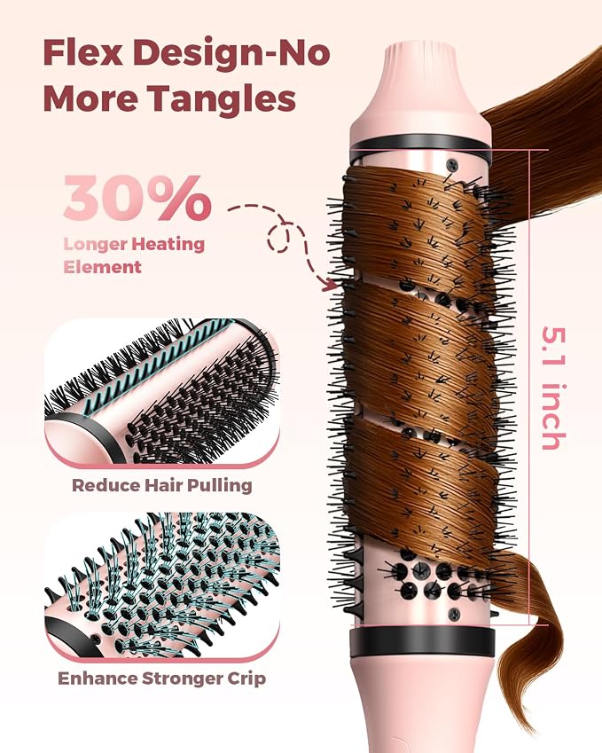 Bopcal Dual Voltage Thermal Brush, 1.5" Heated Round Brush for Smooth Blowout Look, Hot Brush for Volume, Soft Curls & Polished Ends, Negative Ions, 6 Heat Settings, Auto Shut-Off