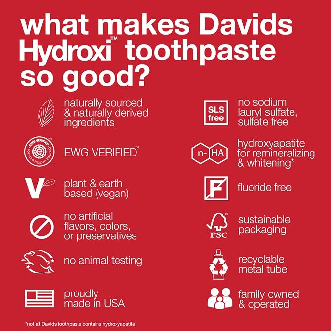 Davids Nano Hydroxyapatite Toothpaste Fluoride Free Whitening Cinnamon 4oz | Remineralizing, Sensitive Teeth Support, Antiplaque, SLS Free, Made in USA, Nano-Hydroxyapatite Formula