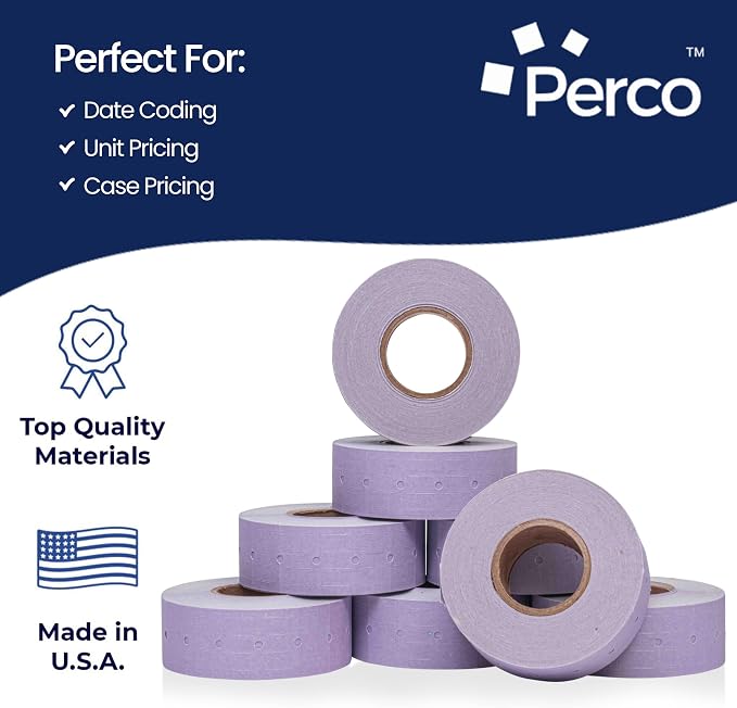 Perco 1 Line Lavender Labels - 80,000 Blank Price and Date Gun Labels for Perco Lite, X, Plus and Pro 1 Line Price and Date Guns - 80 Rolls, 10 Sleeves - Made in USA