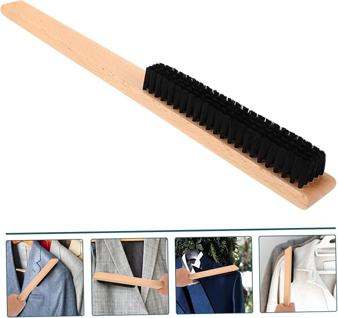 FRCOLOR 4pcs Clothes Brush Wood Handle Lint and Hair Tool for Fabrics and Upholstery for Home and Travel Use Gentle Bristles for Safe Cleaning