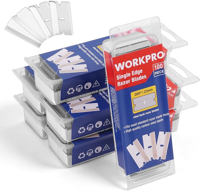 WORKPRO 600-Pack Single Edge Razor Blades, Carbon Steel Scraper Blades | High Carbon Steel, Sharp Single Edge Blades, For Scraping, Cutting Rope, Opening Boxes & Removing Stickers