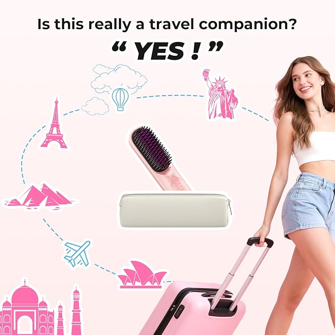 Bopcal Cordless Hair Straightener Brush, 10000mAh Rechargeable Ionic Hair Styling Comb, 30s Fast Heating Anti-Frizz Straightening Brush for Smooth Salon Results, Gift for Women