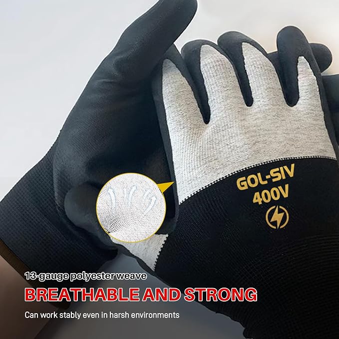 Insulated Electrical Gloves 400V Touch Screen -Flame Retardant-Low Voltage Insulated Safety Work Gloves,Rubber Non Slip for Electrician (Black,XL)