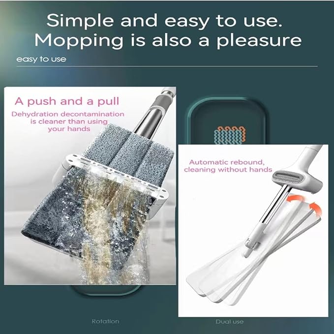 360 Hands-Free Self Wringing Floor Cleaning Mop, Flat Mop, White | Microfiber mop pads, 6 reusable washable pieces, easy hand wash. Ideal for floors & window cleaning
