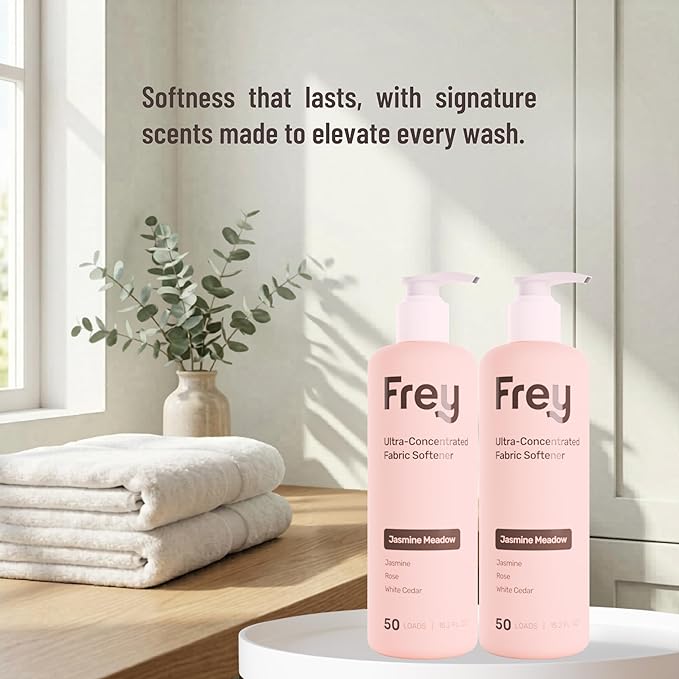 FREY Natural Liquid Fabric Softener and Conditioner | HE Laundry Softener for All Machines | Plant-Powered Eco Friendly Formula | 2-Pack, Jasmine Rose