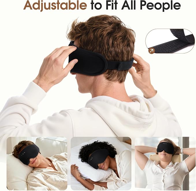 Bamboo Cotton Bluetooth Sleep Mask, 2 in 1 3D Soft Sleep Mask with Sleep Headphones, Sleep Eye Mask with Timming Setting, Blackout Sleeping Mask for Side Sleepers, Women Men, Black (Black)