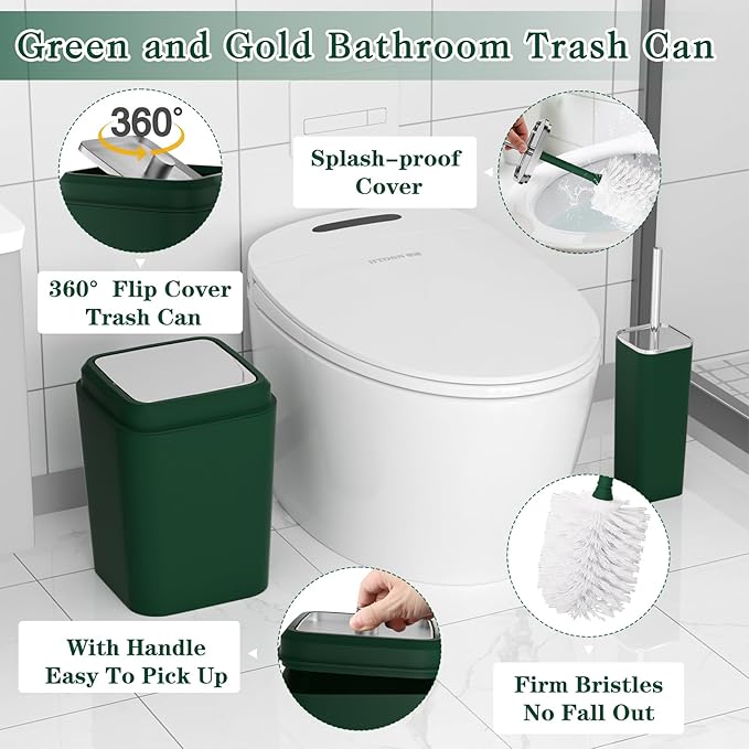XLHOMO Bathroom Set, 9PC Bathroom Accessory Set, Green Bathroom Accessories, Green Bathroom Set, Trash Can, Soap Dispenser for Home Decor