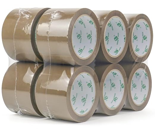 BOMEI PACK 3inch Brown Packing Tape, 12 Refills Rolls Wide Packaging Tape for Moving, Shipping and Storage, 2.4 Mil x 60 Yards