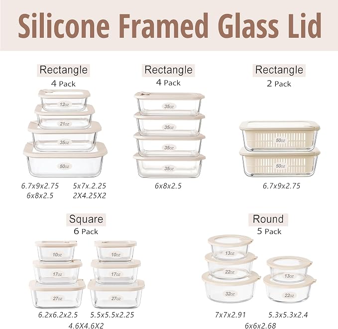 Glass Food Storage Containers with Glass Lids, Microwave Safe Food Container Set, Aitight Meal Prep Container Set, LeakProof, 100% Plastic Free, 4 Pack