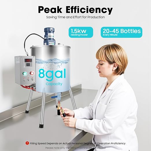 Heating Mixing Filling Machine,30L Paste Liquid Filling Machine Stainless Steel Stirring Tank Cream Liquid Filler Machine Paste Filler Lipstick Candle Heat Filler for Lipstick Shoe Polish Wax (30L)