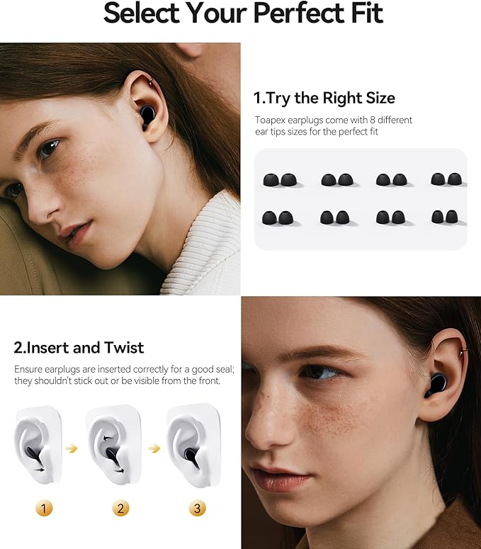 45dB Ear Plugs for Sleeping Noise Cancelling Ear Plugs for Noise Reduction & Snoring, Concerts, Earplugs for Sleep,Sider Sleepers Airplane, Silicone Earplugs Reusable