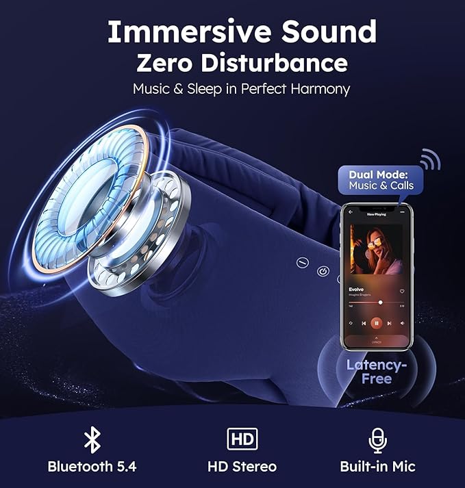 Luxury Bluetooth 5.4 Sleep Mask for Adults - Ice Fiber Cooling & HD Sound, 100% Light Blocking Adjustable Eye Cover for Travel & Side Sleepers - Soft Sleep Headphones with 10H Playtime (Blue)