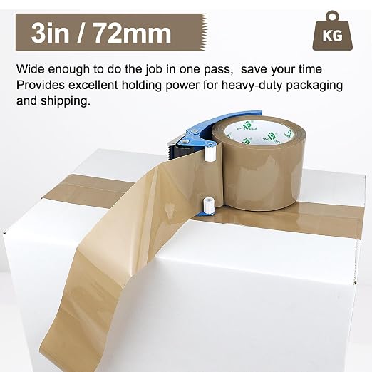 BOMEI PACK 3 inch Brown Packing Tape, 6 Refills Rolls Wide Packaging Tape for Moving, Shipping and Storage, 2.4 Mil x 60 Yards