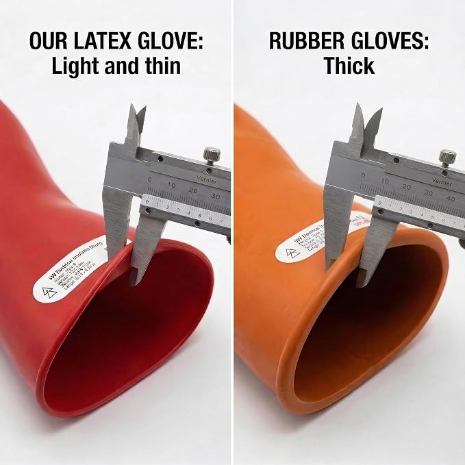 Electrical Insulated Gloves - 5KV Tested Rubber Safety Work Gloves for Electrician, Hybrid EV Car Repair & HVAC - Class 0 Level Protection (Max Use 1000V), Red