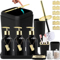 Bathroom Set, Black Bathroom Set Black and Gold Bathroom Accessories Set with Trash Can, 3PCS Soap Dispenser Bathroom Sets