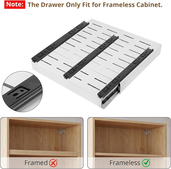 DOMNIU 2 Pack Pull Out Cabinet Organizers Expandable Width(12"-19") and Depth(17"-23"), Metal Slide Out Drawers, Upgrade 3 Slide Rails Sliding Drawer for Kitchen Cabinet Organizer, White