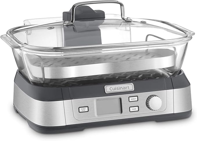 Cuisinart Glass Food Steamer, 5 Pre-Programmed Settings, 5-Liter Capacity | 5-liter poultry, grains, seafood & vegetable steamer with Keep Warm function, audible alert & Delay Start feature, STM-1000