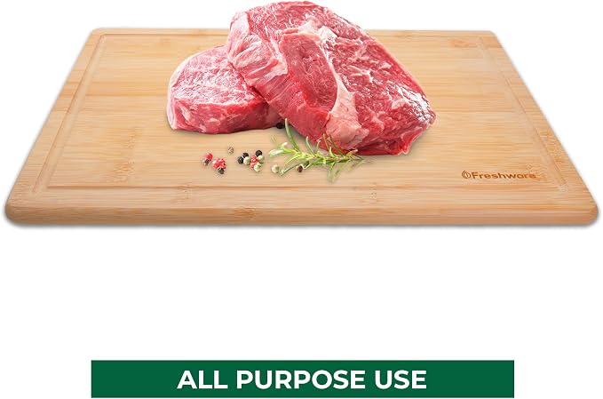 Bamboo Cutting Boards for Kitchen with Juice Groove [Extra-Large] Wood Cutting Board for Chopping Meat, Vegetables, Fruits, Cheese, Knife Friendly Serving Tray with Handles, 18 x 12.5 Inch