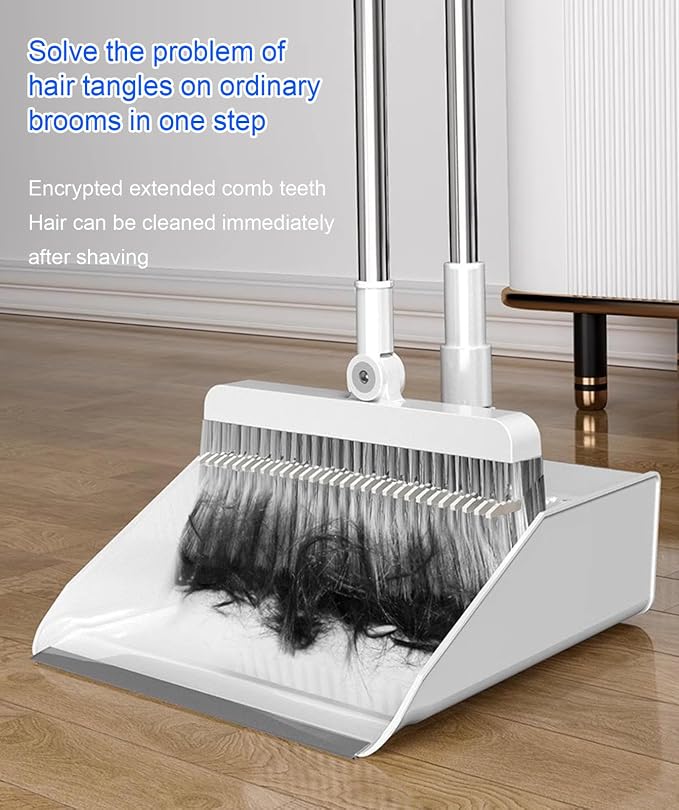 VIDECOR Dustpan and Brush Set Long Handled, Tall 180 Degree Rotating Sweeping Brush, Household Dust Pan with Comb Teeth for Indoor Outdoor Garden Home Room