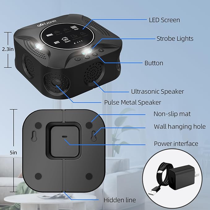 Indoor Ultrasonic Pest Repeller Plug-in,with a Display Screen & LED Strobe Light,Effectively Repels Mice,Squirrels,roaches & Other Rodents Up to 3900 Sq.Ft.Suitable for attics,garages,etc.